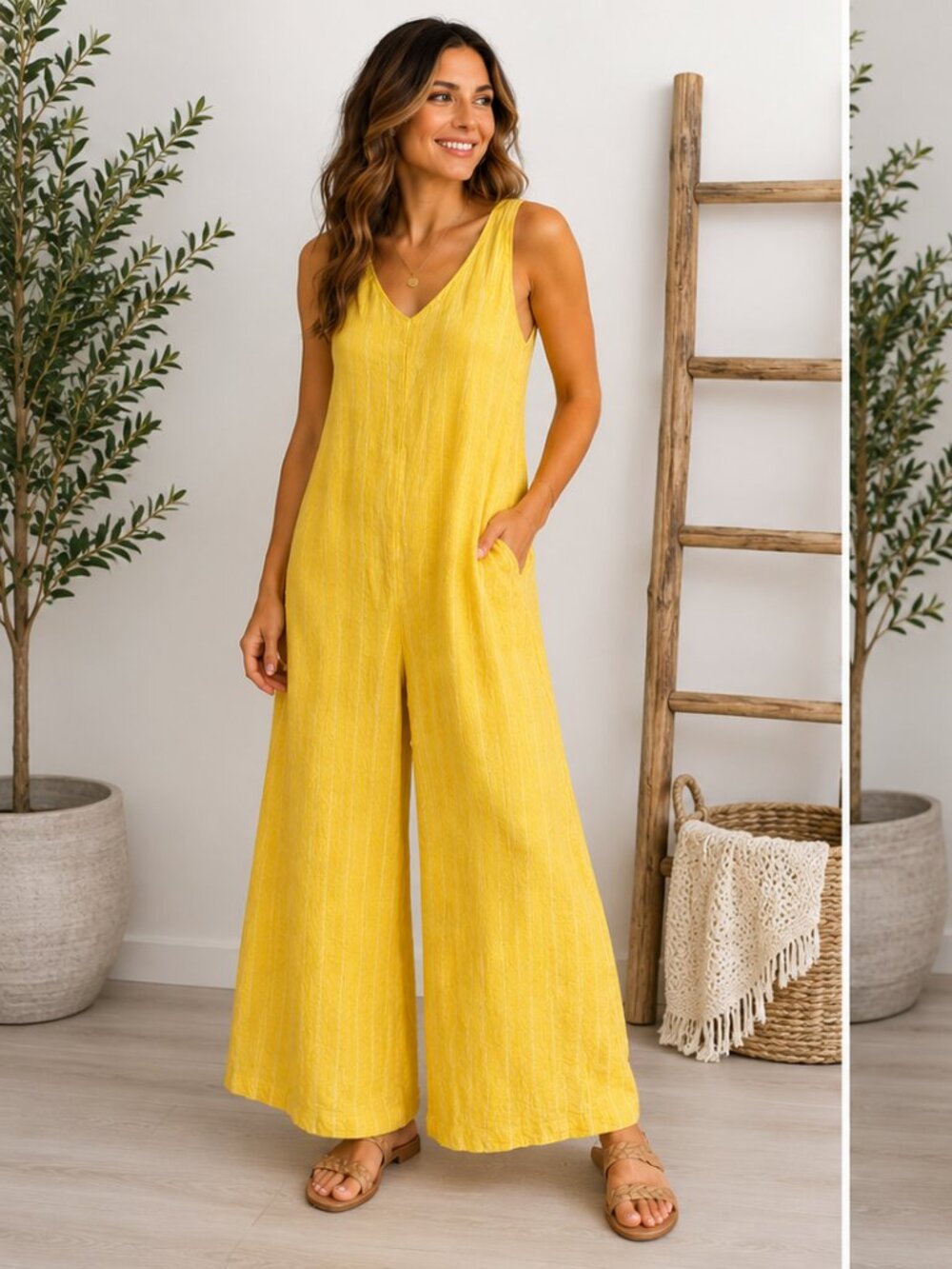 Lungo L'Arno Italian Linen Wide Leg Jumpsuit Size S